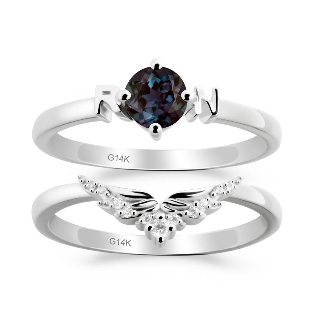 Angel Wings Alexandrite Wedding Ring Set - LUO Jewelry #metal_xxxxx