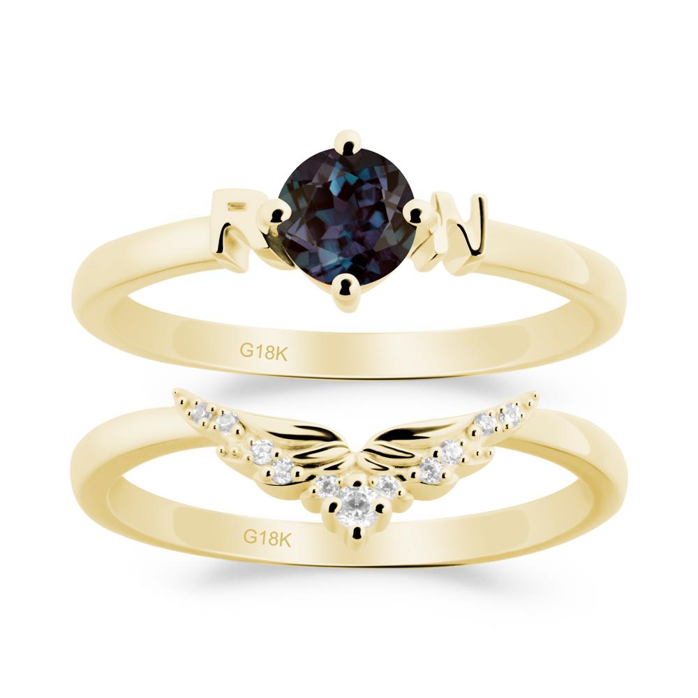 Angel Wings Alexandrite Wedding Ring Set - LUO Jewelry #metal_xxxxx