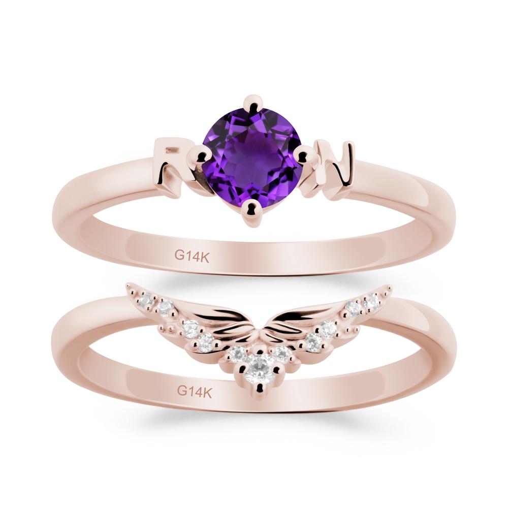 Angel Wings Amethyst Wedding Ring Set - LUO Jewelry #metal_xxxxx