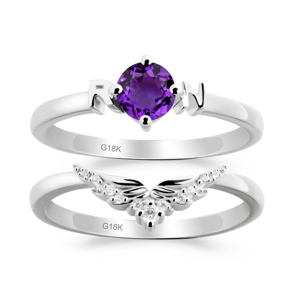 Angel Wings Amethyst Wedding Ring Set - LUO Jewelry #metal_xxxxx