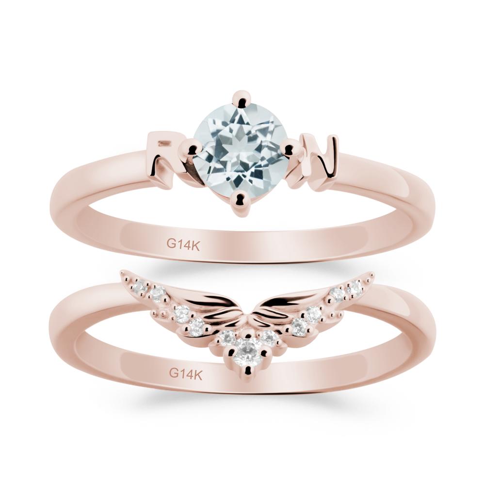 Rn Caduceus-Inspired Aquamarine Wedding Ring Set - LUO Jewelry #metal_xxxxx