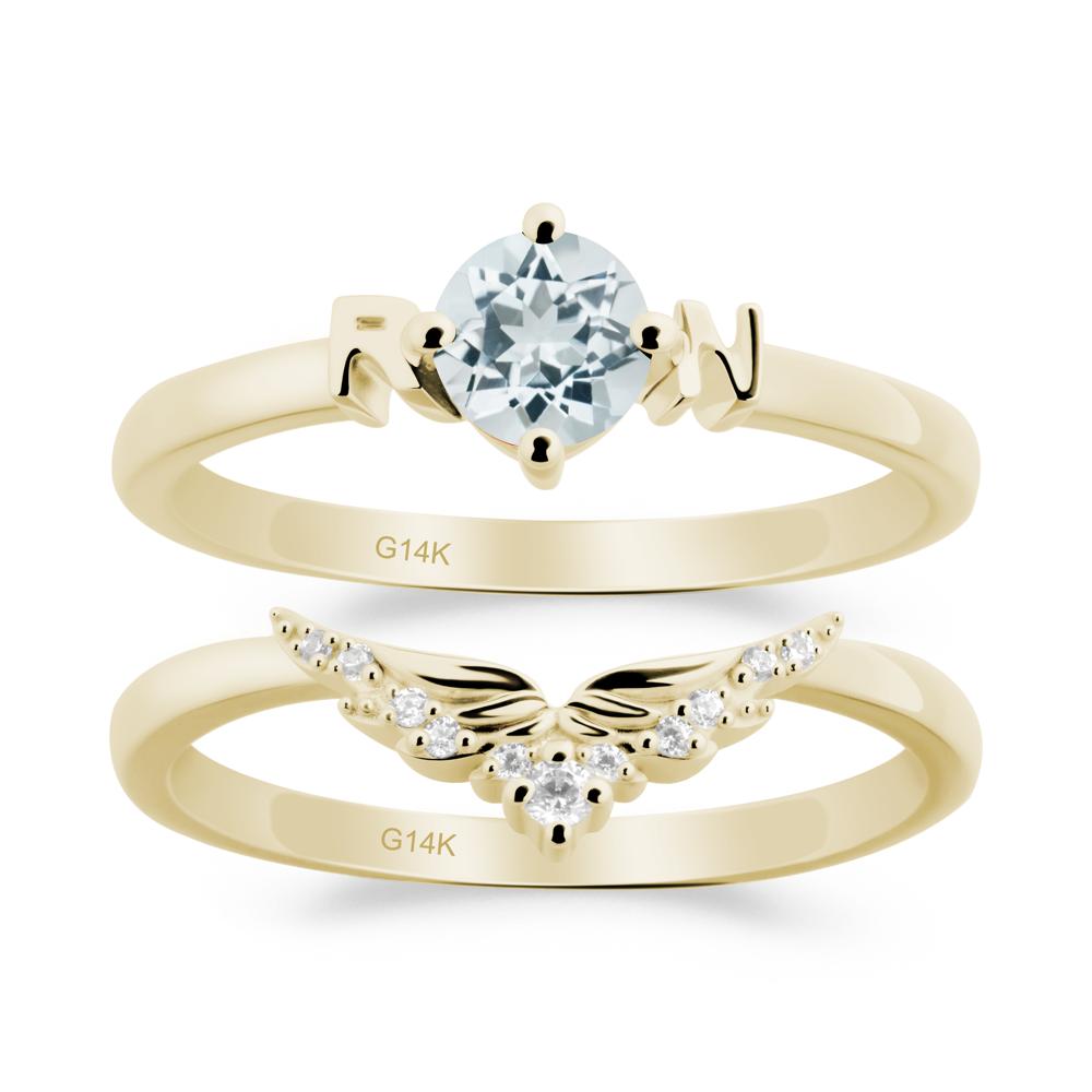 Rn Caduceus-Inspired Aquamarine Wedding Ring Set - LUO Jewelry #metal_xxxxx