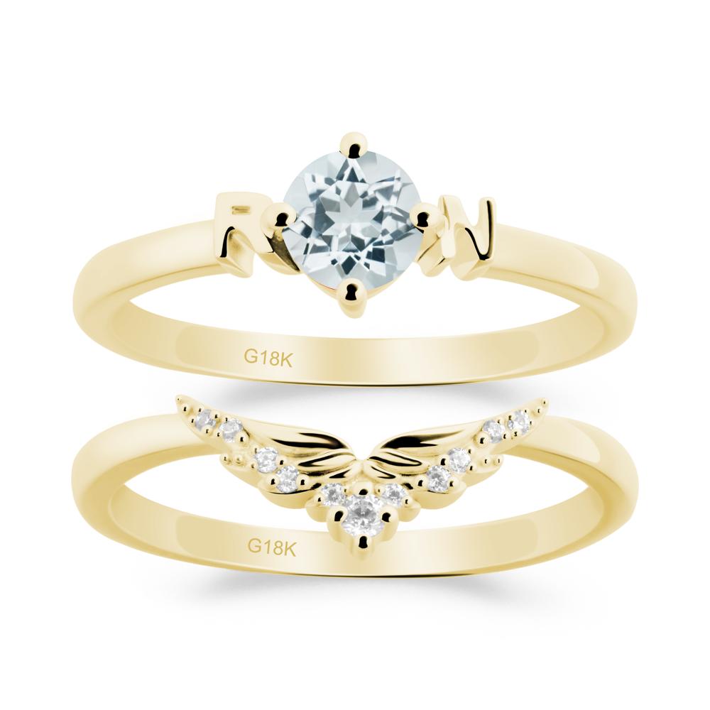 Rn Caduceus-Inspired Aquamarine Wedding Ring Set - LUO Jewelry #metal_xxxxx