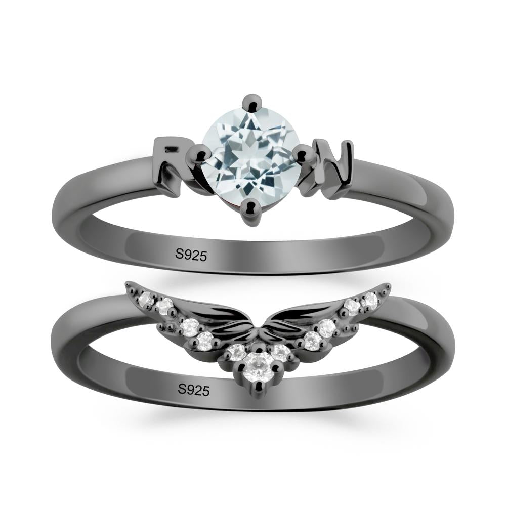 Rn Caduceus-Inspired Aquamarine Wedding Ring Set - LUO Jewelry #metal_xxxxx