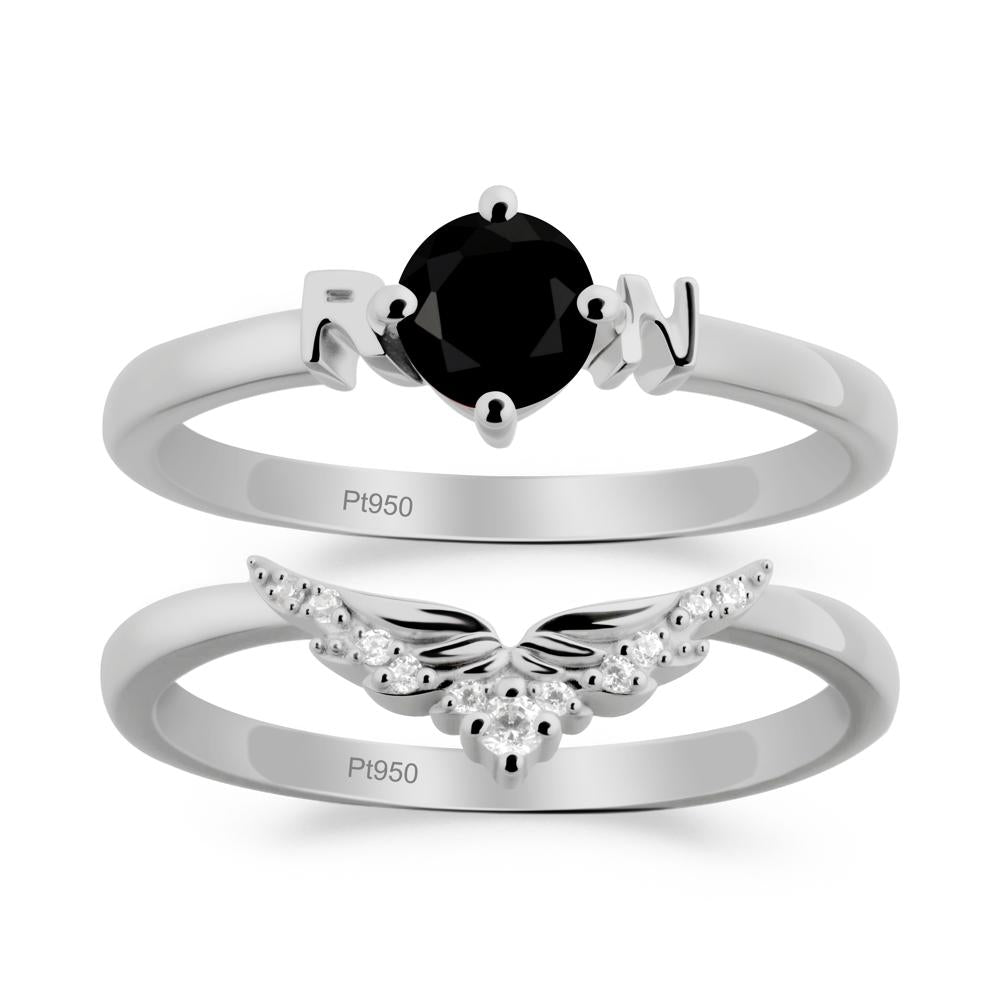 Rn Caduceus-Inspired Black Spinel Wedding Ring Set - LUO Jewelry #metal_xxxxx