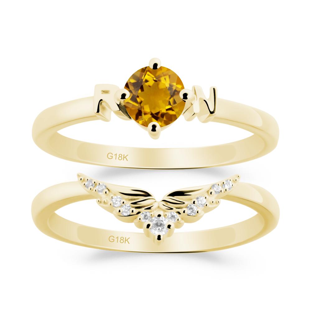 Angel Wings Citrine Wedding Ring Set - LUO Jewelry #metal_xxxxx