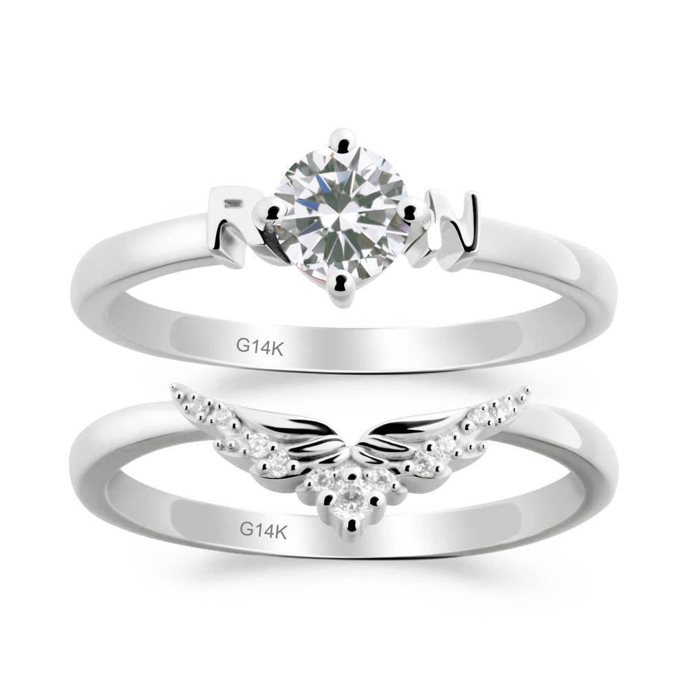 Rn Caduceus-Inspired Cubic Zirconia Wedding Ring Set - LUO Jewelry #metal_xxxxx