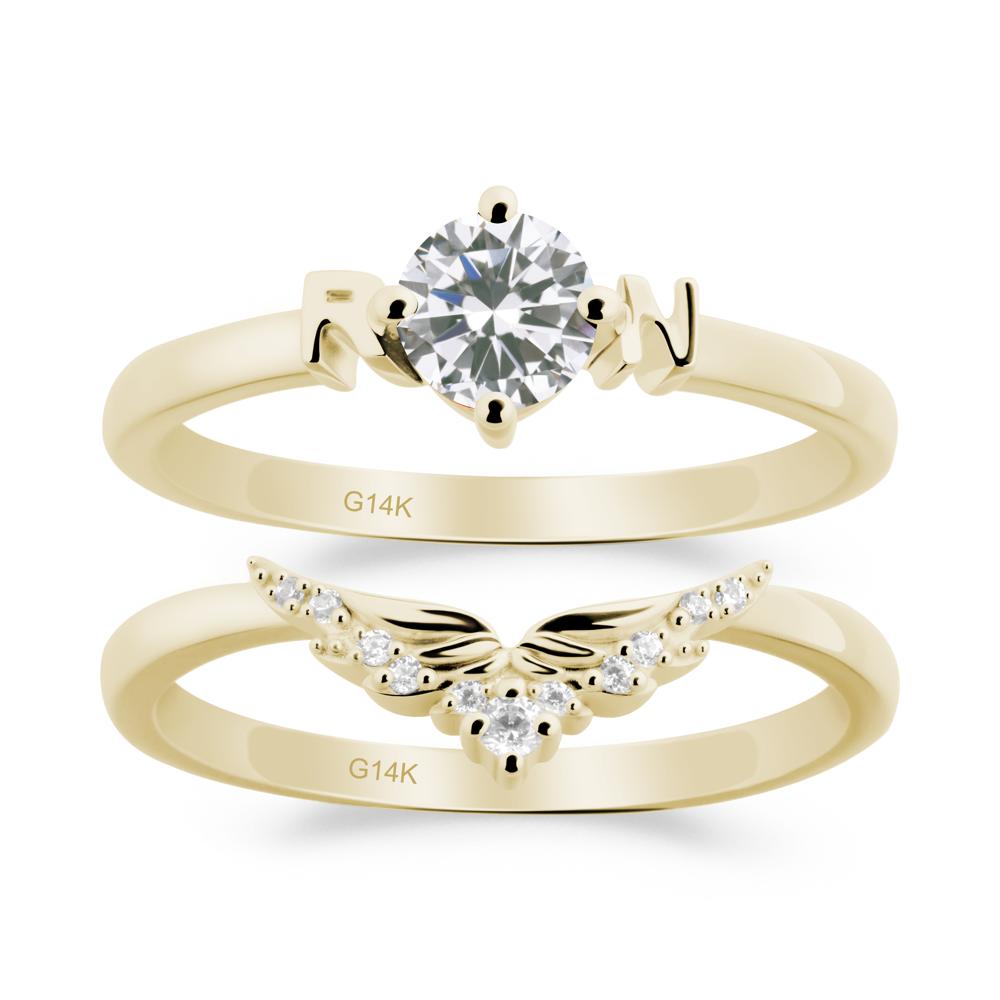 Rn Caduceus-Inspired Cubic Zirconia Wedding Ring Set - LUO Jewelry #metal_xxxxx