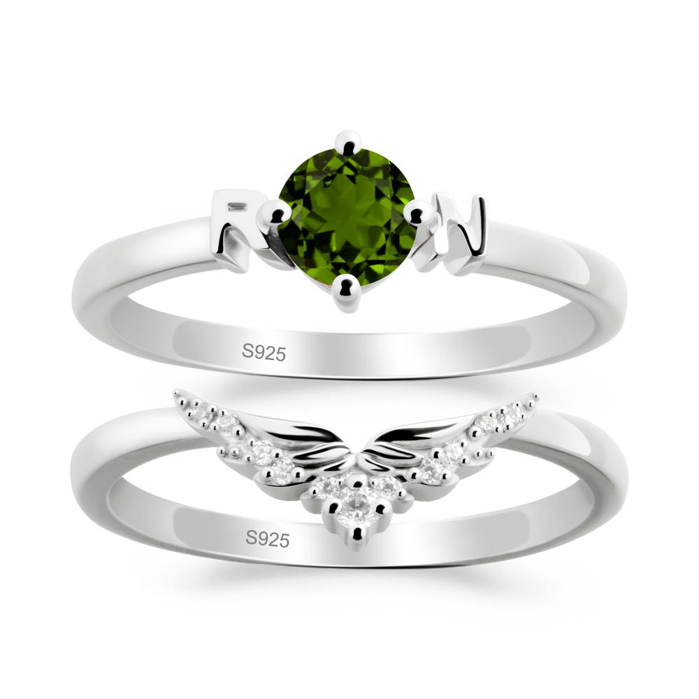 Rn Caduceus-Inspired Diopside Wedding Ring Set - LUO Jewelry #metal_xxxxx