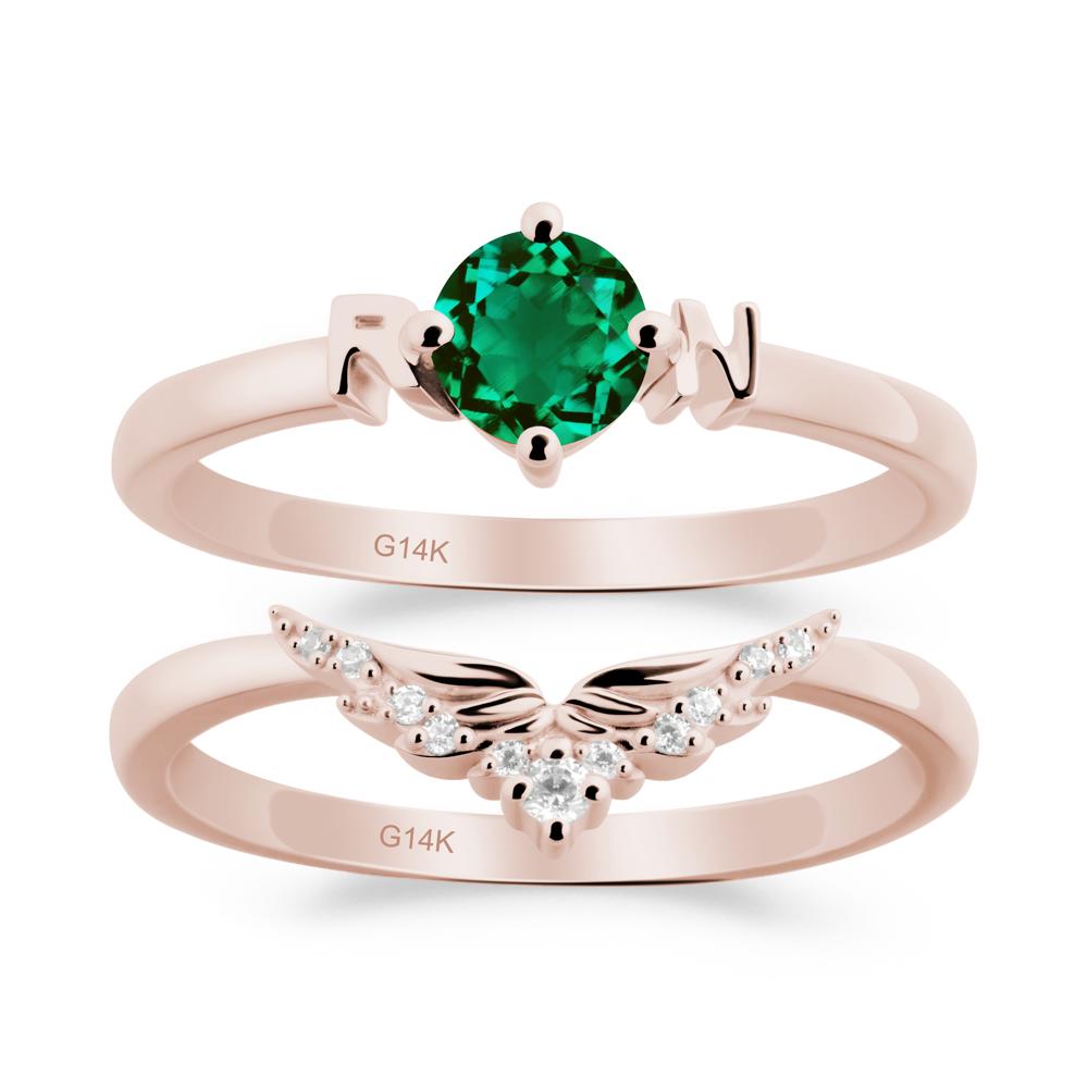 Angel Wings Emerald Wedding Ring Set - LUO Jewelry #metal_xxxxx