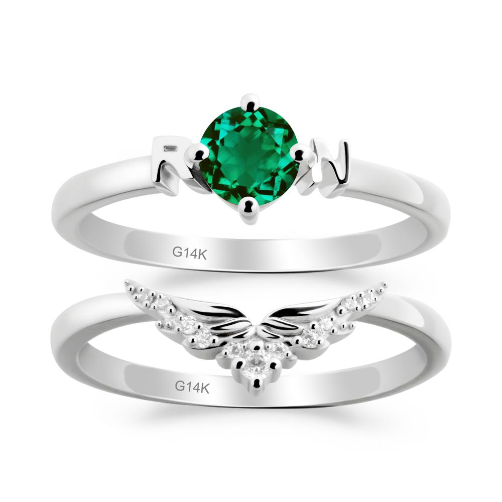 Angel Wings Emerald Wedding Ring Set - LUO Jewelry #metal_xxxxx