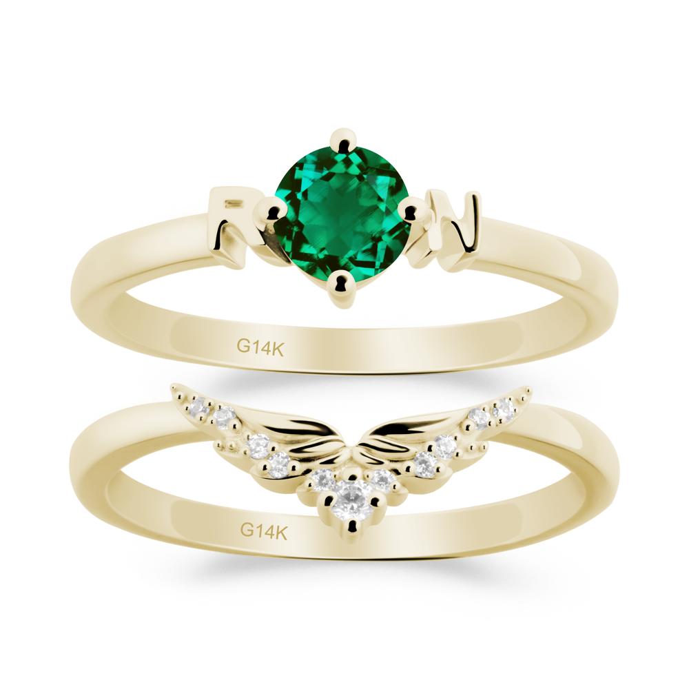 Angel Wings Emerald Wedding Ring Set - LUO Jewelry #metal_xxxxx