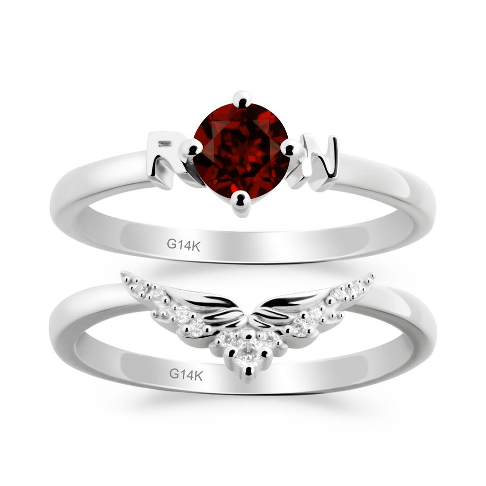 Rn Caduceus-Inspired Garnet Wedding Ring Set - LUO Jewelry #metal_xxxxx