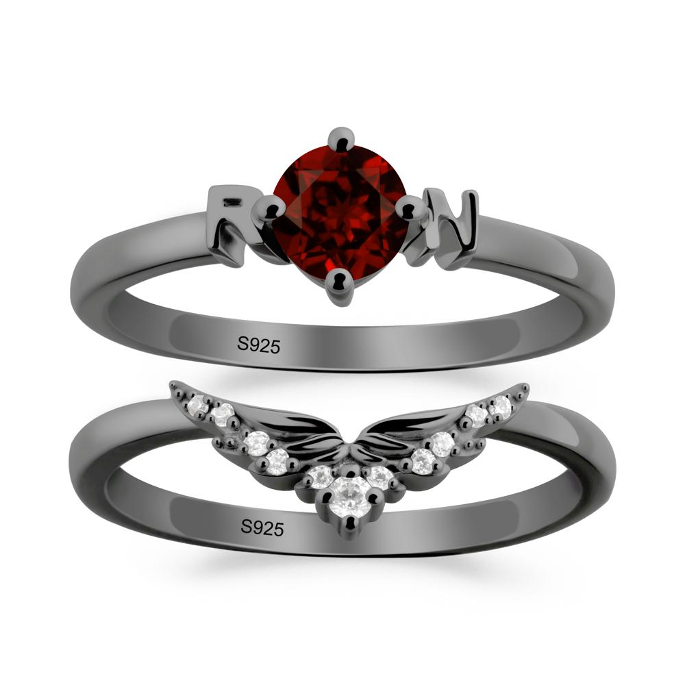 Rn Caduceus-Inspired Garnet Wedding Ring Set - LUO Jewelry #metal_xxxxx