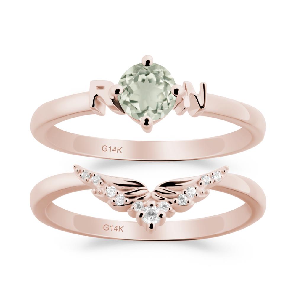 Angel Wings Green Amethyst Wedding Ring Set - LUO Jewelry #metal_xxxxx