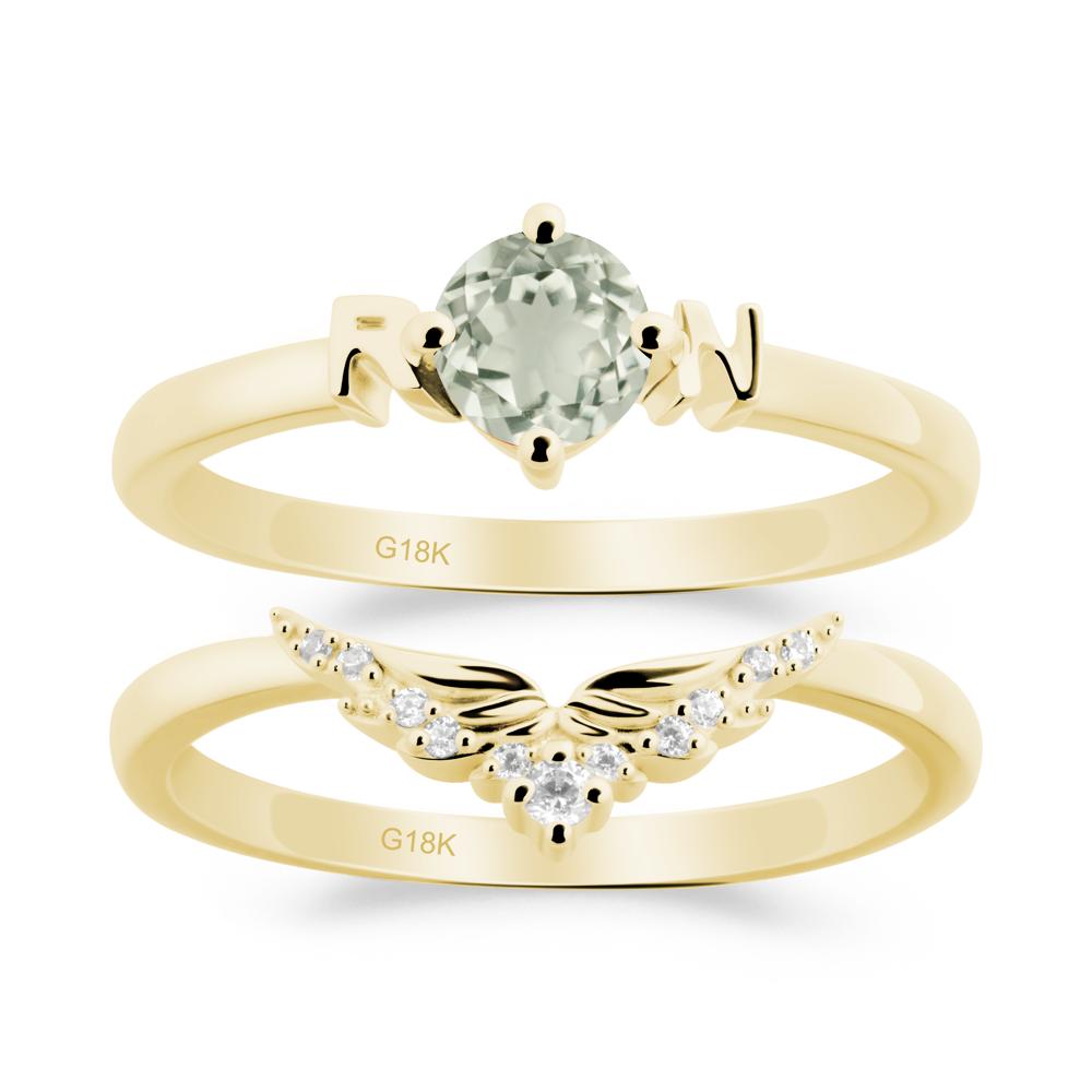 Angel Wings Green Amethyst Wedding Ring Set - LUO Jewelry #metal_xxxxx