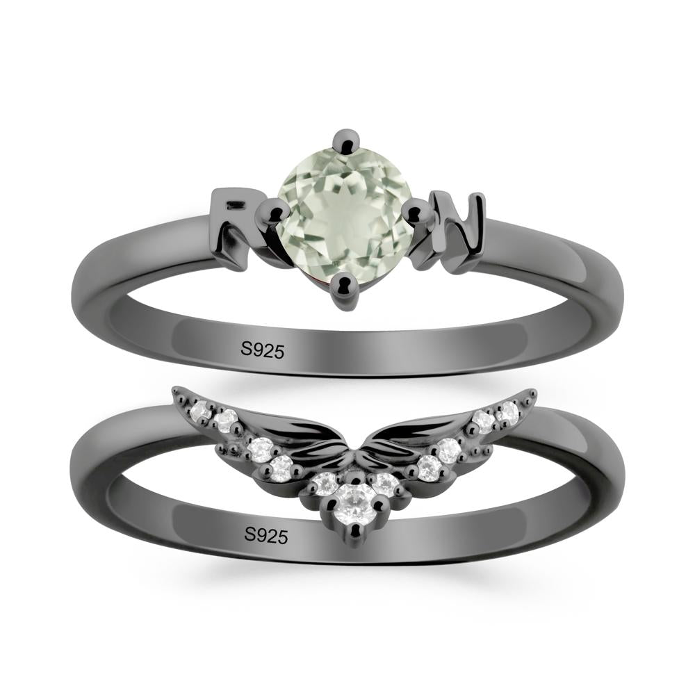 Angel Wings Green Amethyst Wedding Ring Set - LUO Jewelry #metal_xxxxx