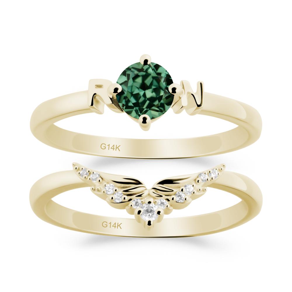 Angel Wings Green Sapphire Wedding Ring Set - LUO Jewelry #metal_xxxxx