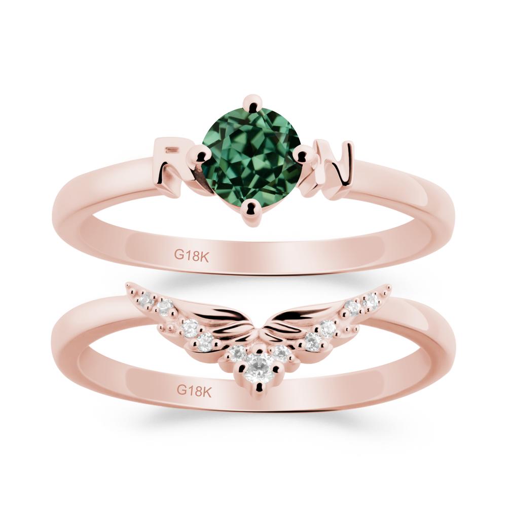 Angel Wings Green Sapphire Wedding Ring Set - LUO Jewelry #metal_xxxxx