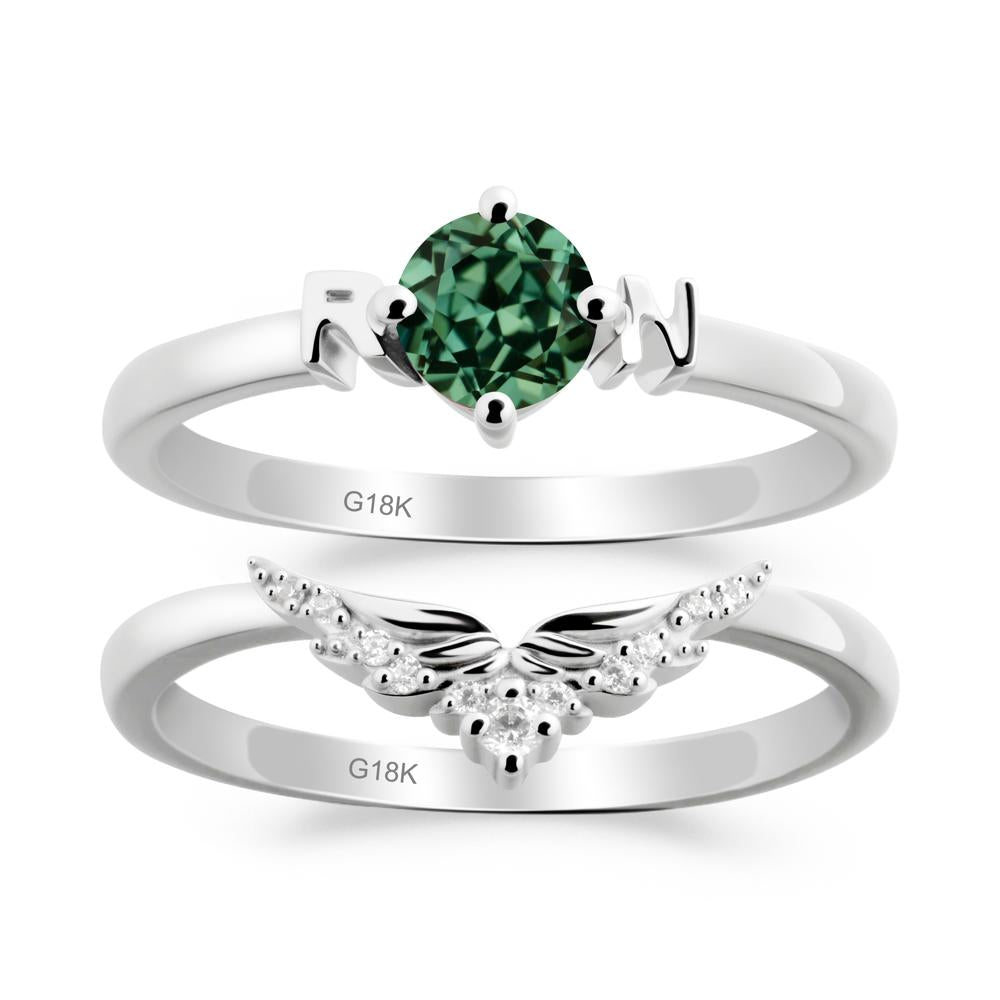 Angel Wings Green Sapphire Wedding Ring Set - LUO Jewelry #metal_xxxxx