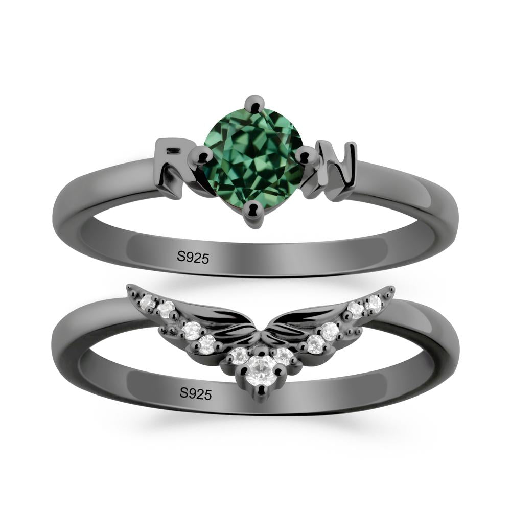Angel Wings Green Sapphire Wedding Ring Set - LUO Jewelry #metal_xxxxx