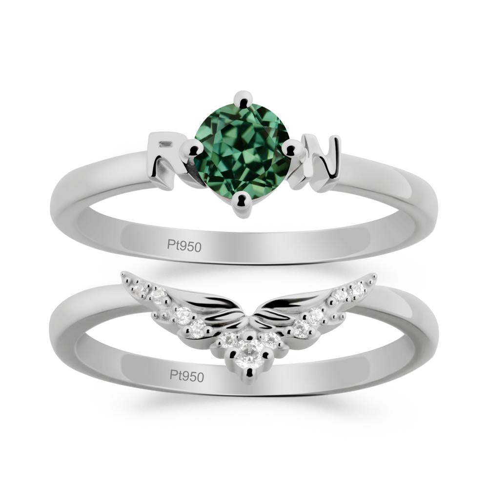 Angel Wings Green Sapphire Wedding Ring Set - LUO Jewelry #metal_xxxxx