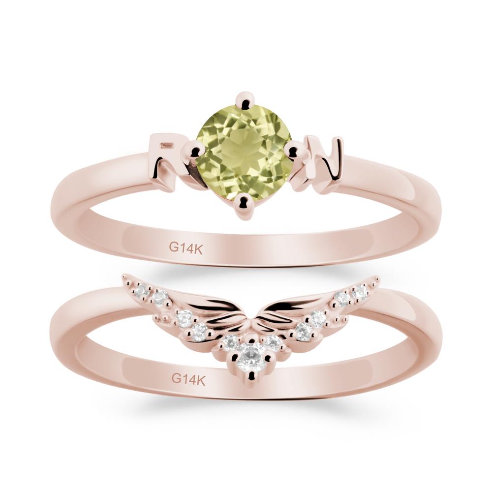 Rn Caduceus-Inspired Lemon Quartz Wedding Ring Set - LUO Jewelry #metal_xxxxx