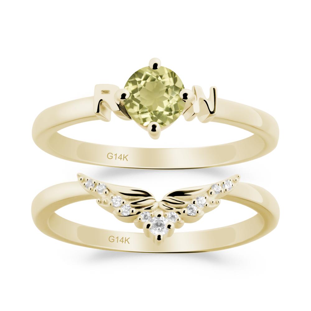 Rn Caduceus-Inspired Lemon Quartz Wedding Ring Set - LUO Jewelry #metal_xxxxx