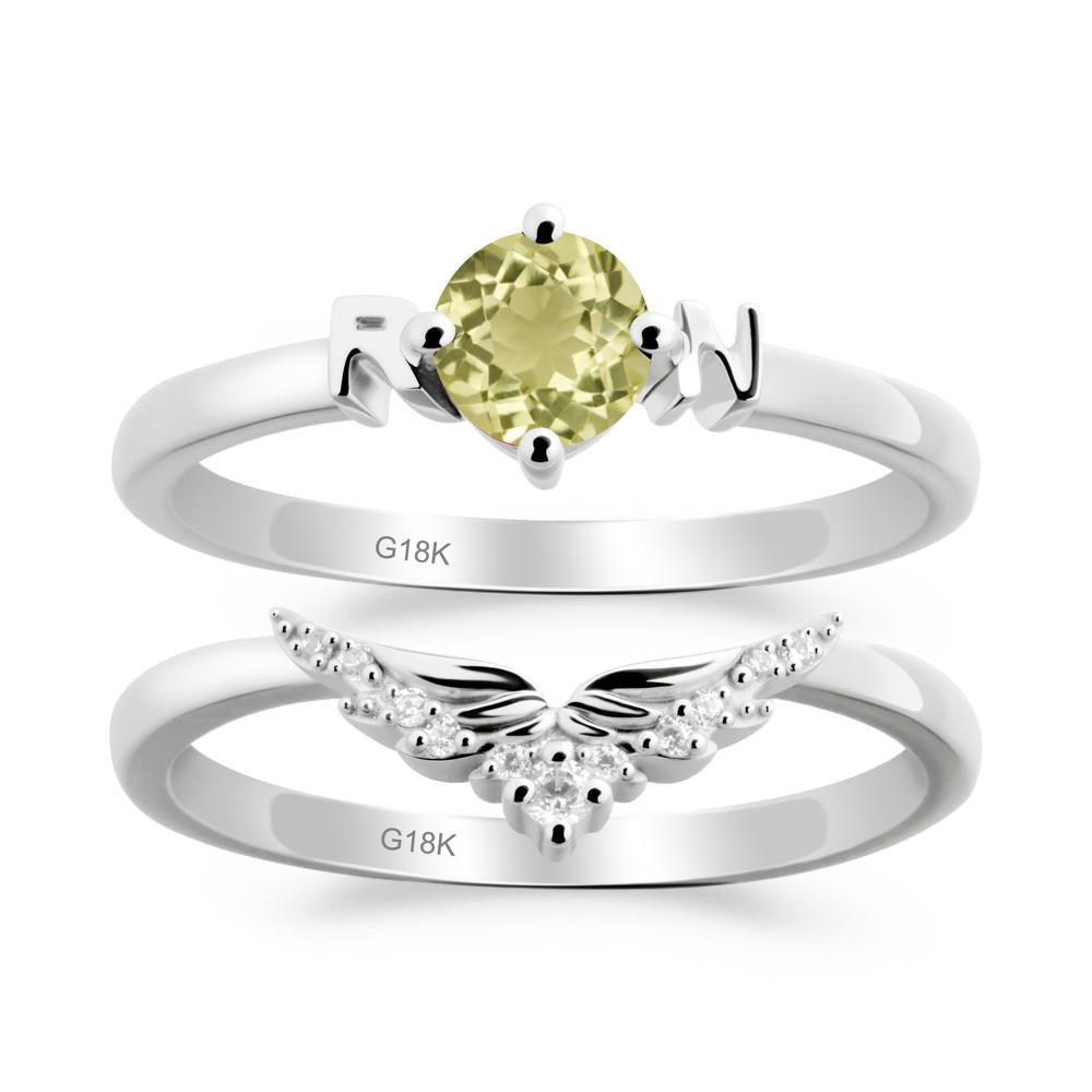 Rn Caduceus-Inspired Lemon Quartz Wedding Ring Set - LUO Jewelry #metal_xxxxx