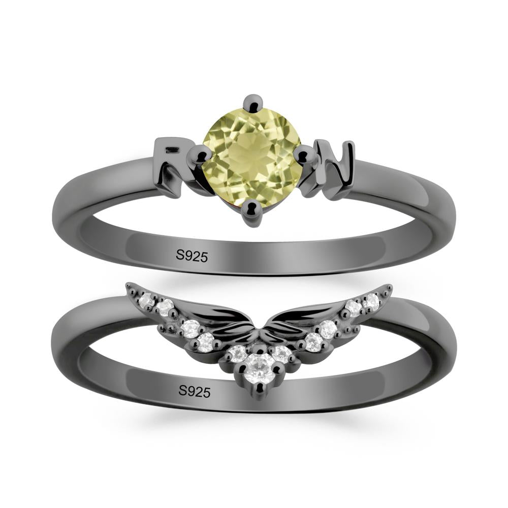 Rn Caduceus-Inspired Lemon Quartz Wedding Ring Set - LUO Jewelry #metal_xxxxx