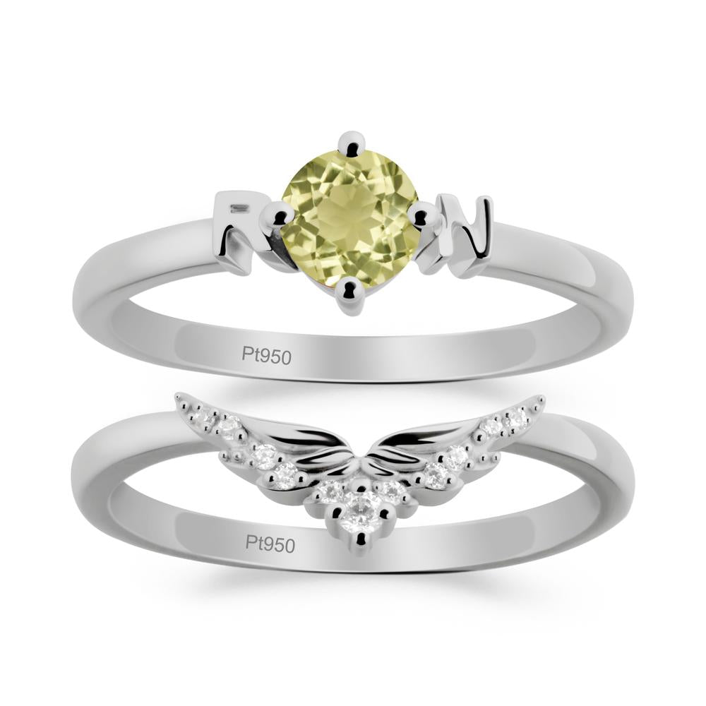 Rn Caduceus-Inspired Lemon Quartz Wedding Ring Set - LUO Jewelry #metal_xxxxx