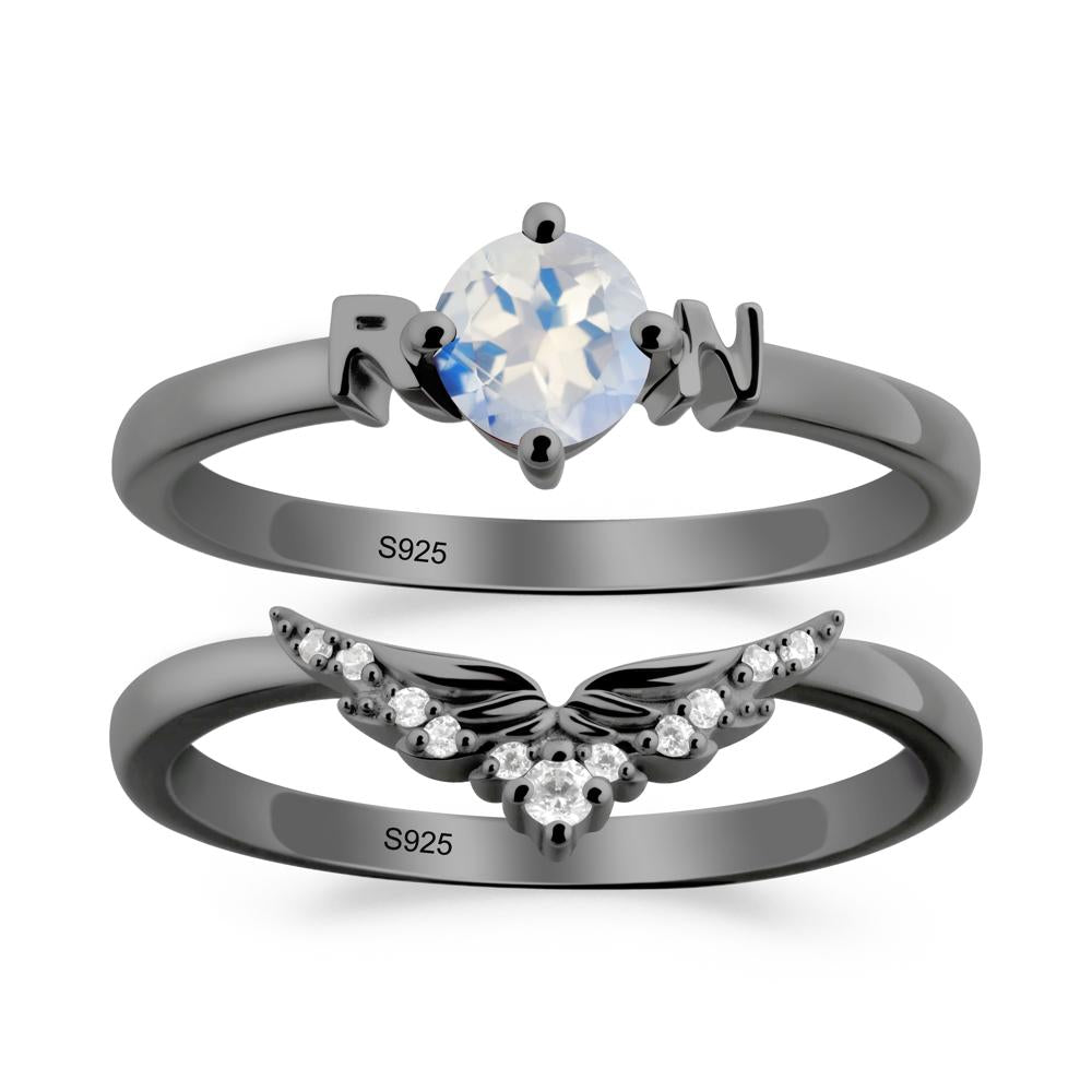 Rn Caduceus-Inspired Moonstone Wedding Ring Set - LUO Jewelry #metal_xxxxx
