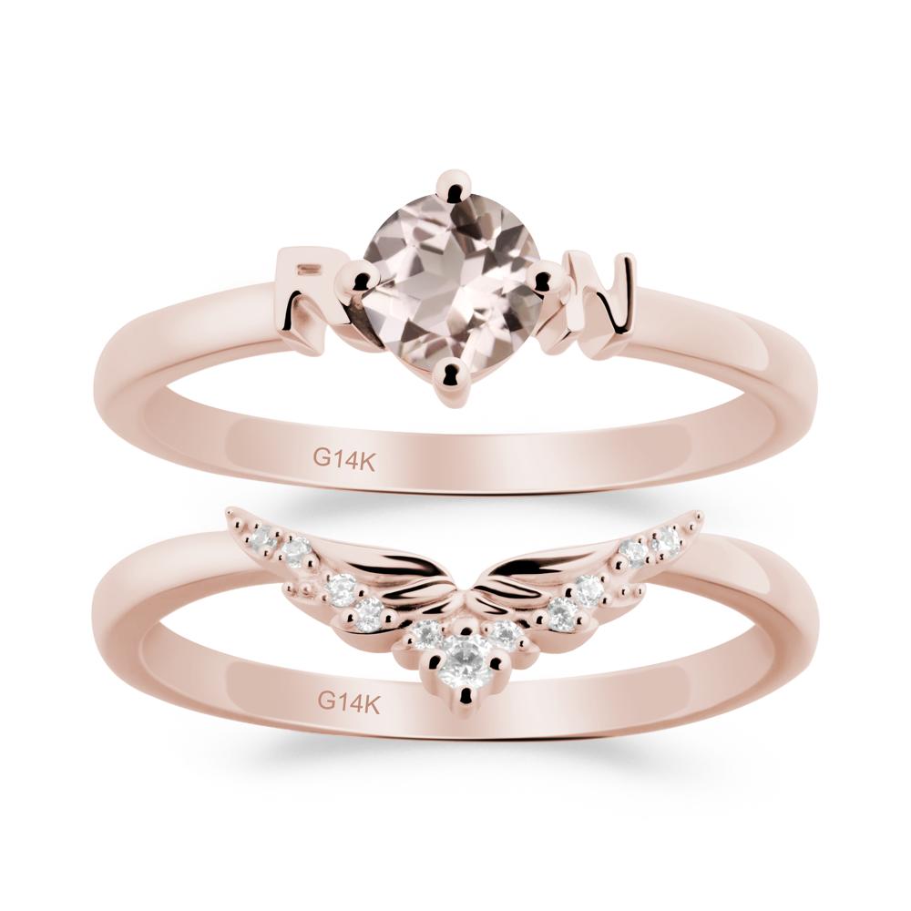 Angel Wings Morganite Wedding Ring Set - LUO Jewelry #metal_xxxxx