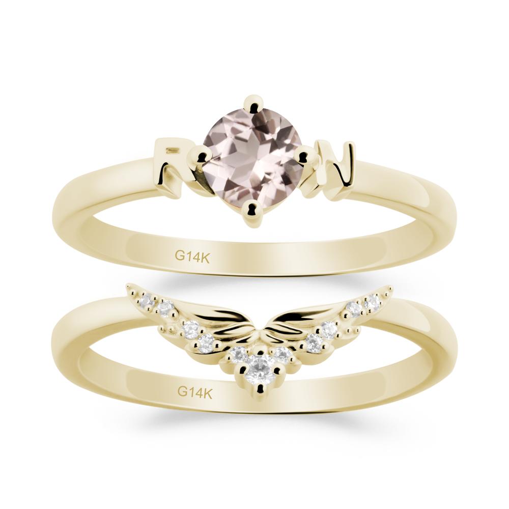 Angel Wings Morganite Wedding Ring Set - LUO Jewelry #metal_xxxxx