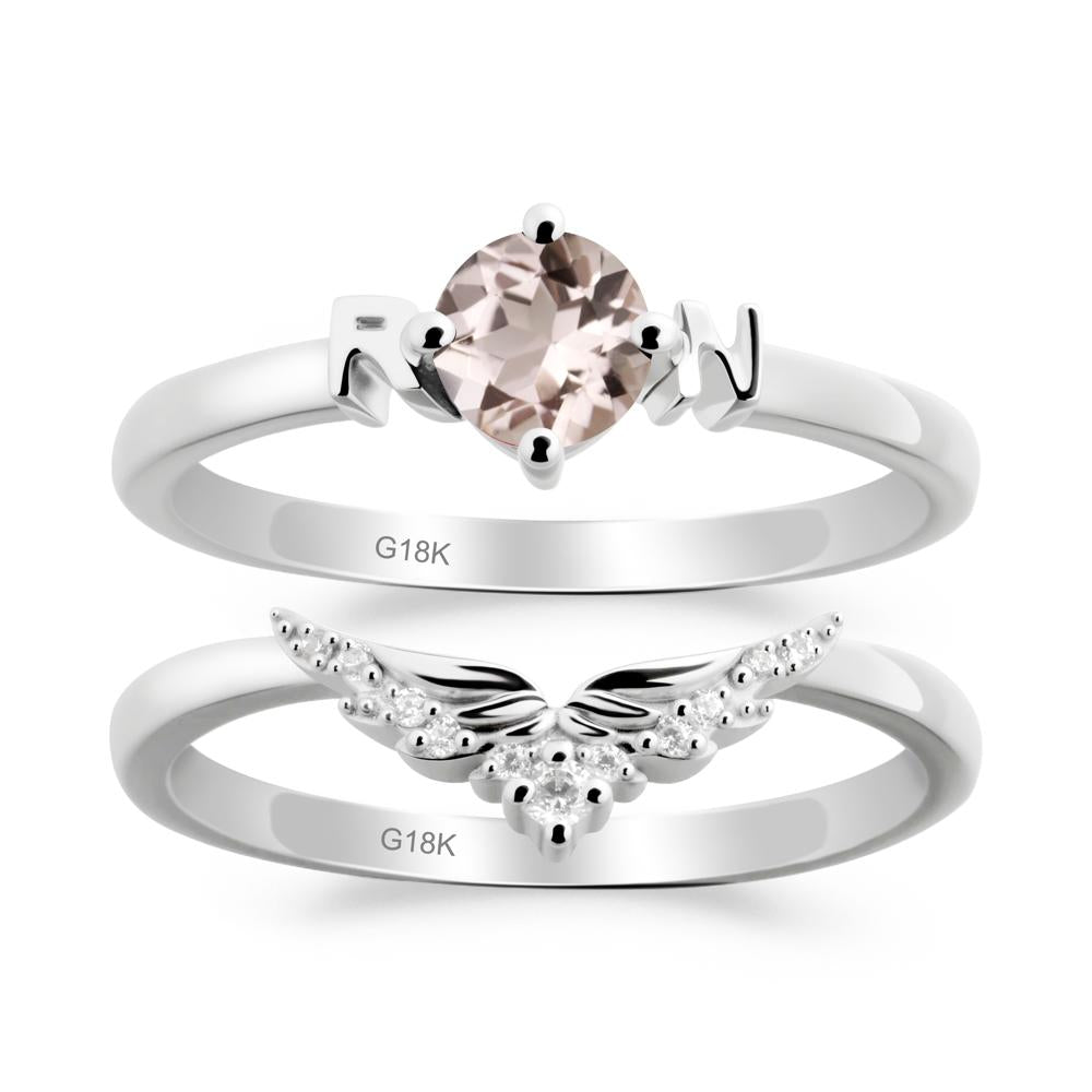 Angel Wings Morganite Wedding Ring Set - LUO Jewelry #metal_xxxxx