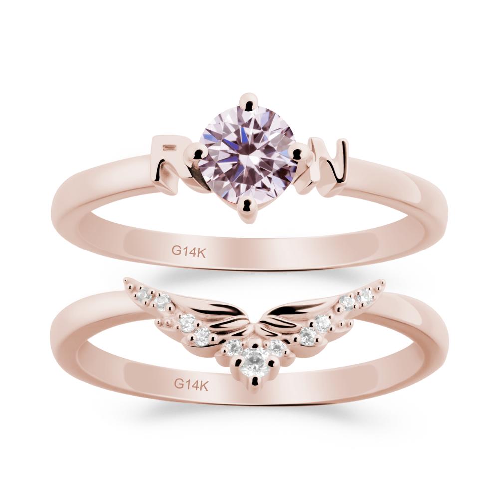 Angel Wings Pink Cubic Zirconia Wedding Ring Set - LUO Jewelry #metal_xxxxx