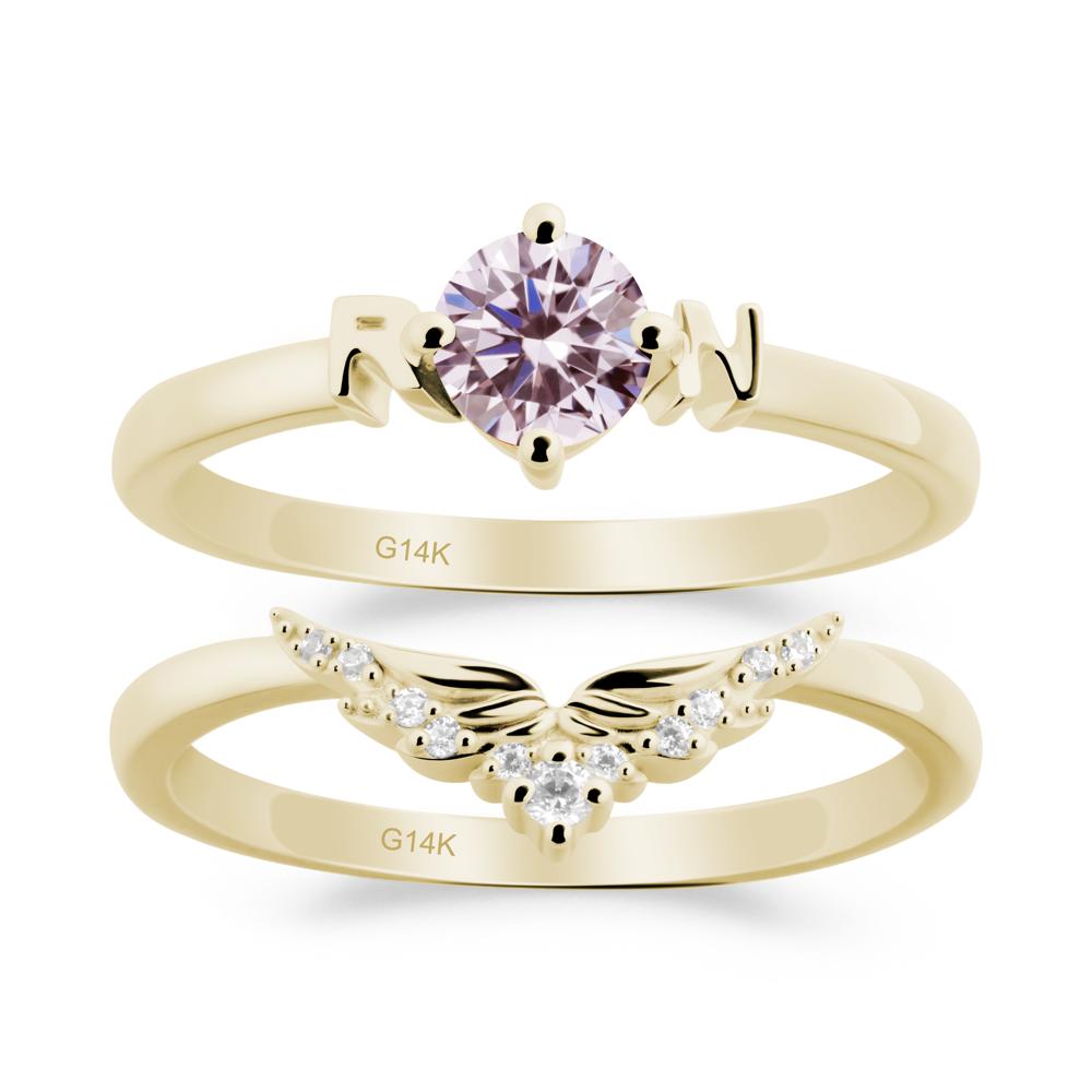 Angel Wings Pink Cubic Zirconia Wedding Ring Set - LUO Jewelry #metal_xxxxx