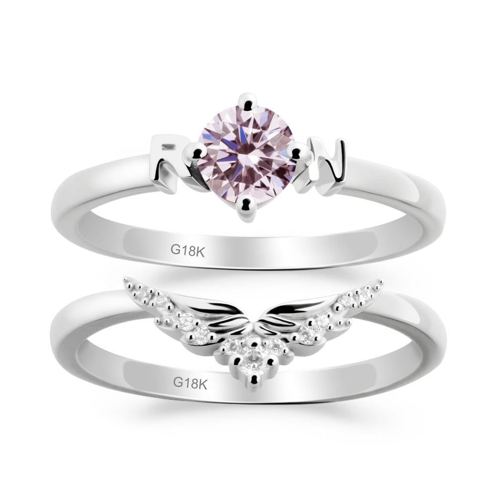 Angel Wings Pink Cubic Zirconia Wedding Ring Set - LUO Jewelry #metal_xxxxx