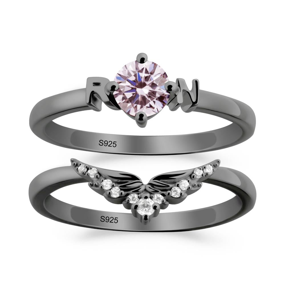Angel Wings Pink Cubic Zirconia Wedding Ring Set - LUO Jewelry #metal_xxxxx