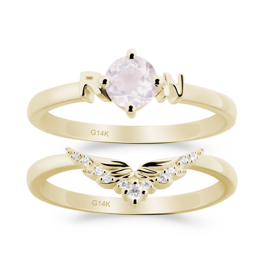 Angel Wings Rose Quartz Wedding Ring Set - LUO Jewelry #metal_xxxxx