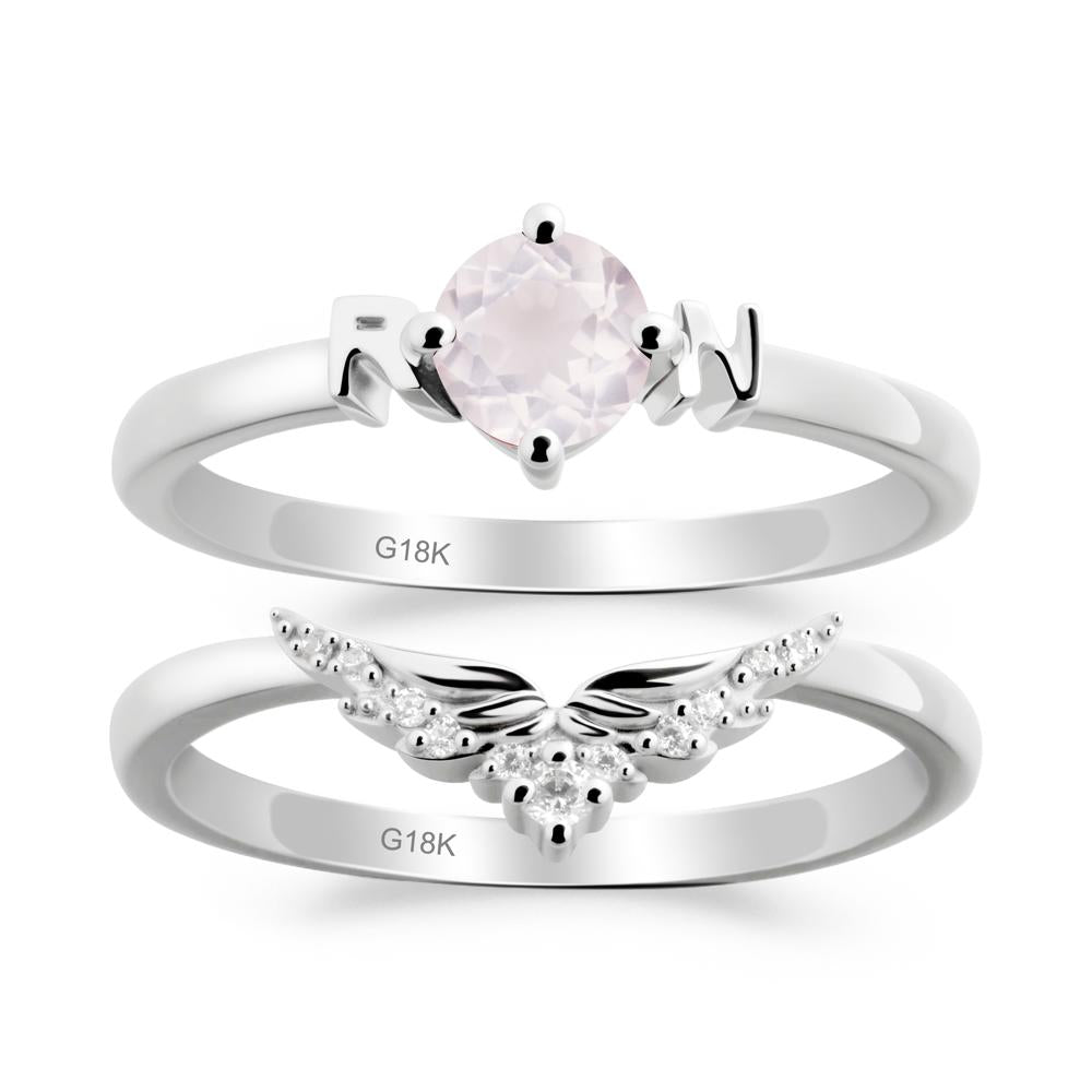 Angel Wings Rose Quartz Wedding Ring Set - LUO Jewelry #metal_xxxxx