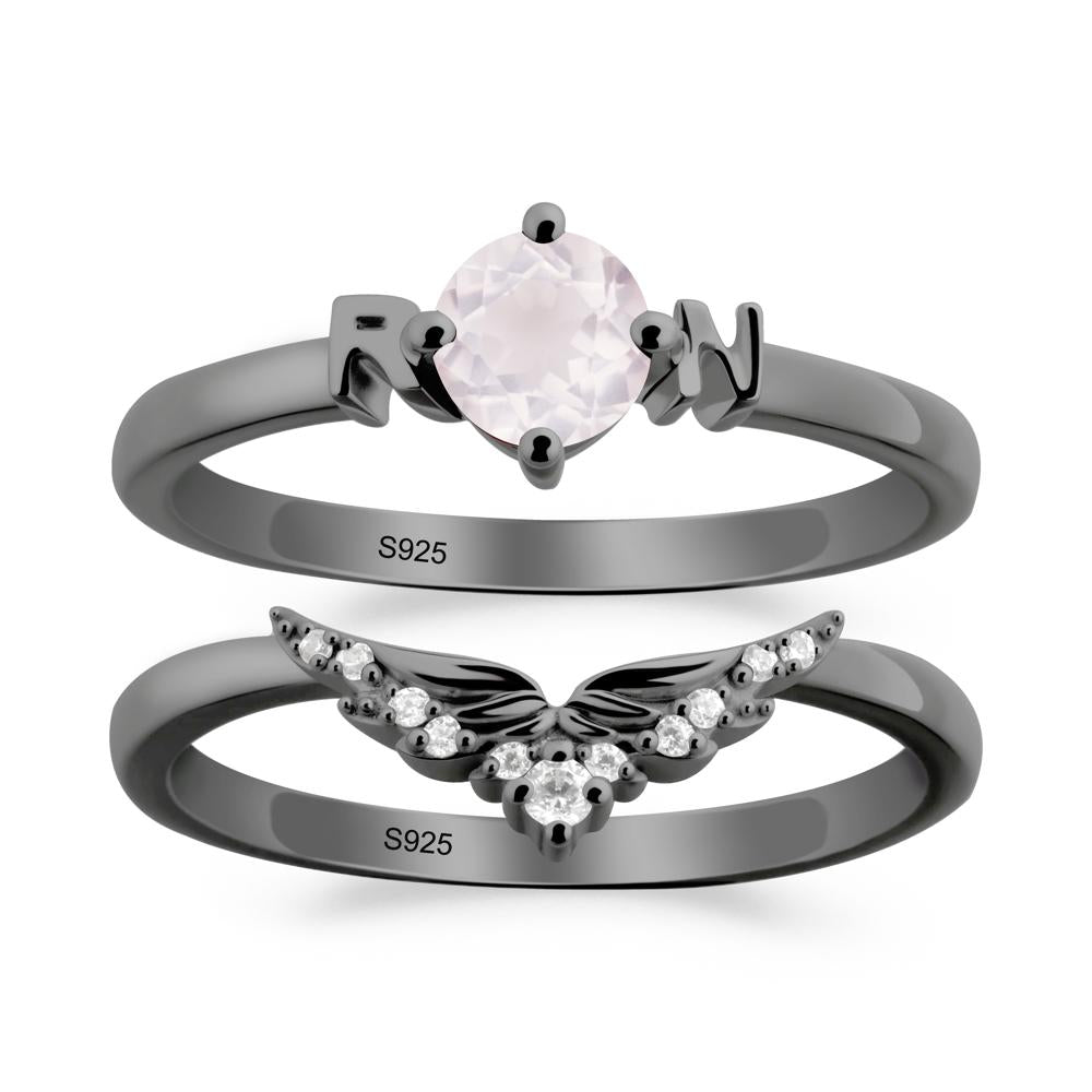 Angel Wings Rose Quartz Wedding Ring Set - LUO Jewelry #metal_xxxxx