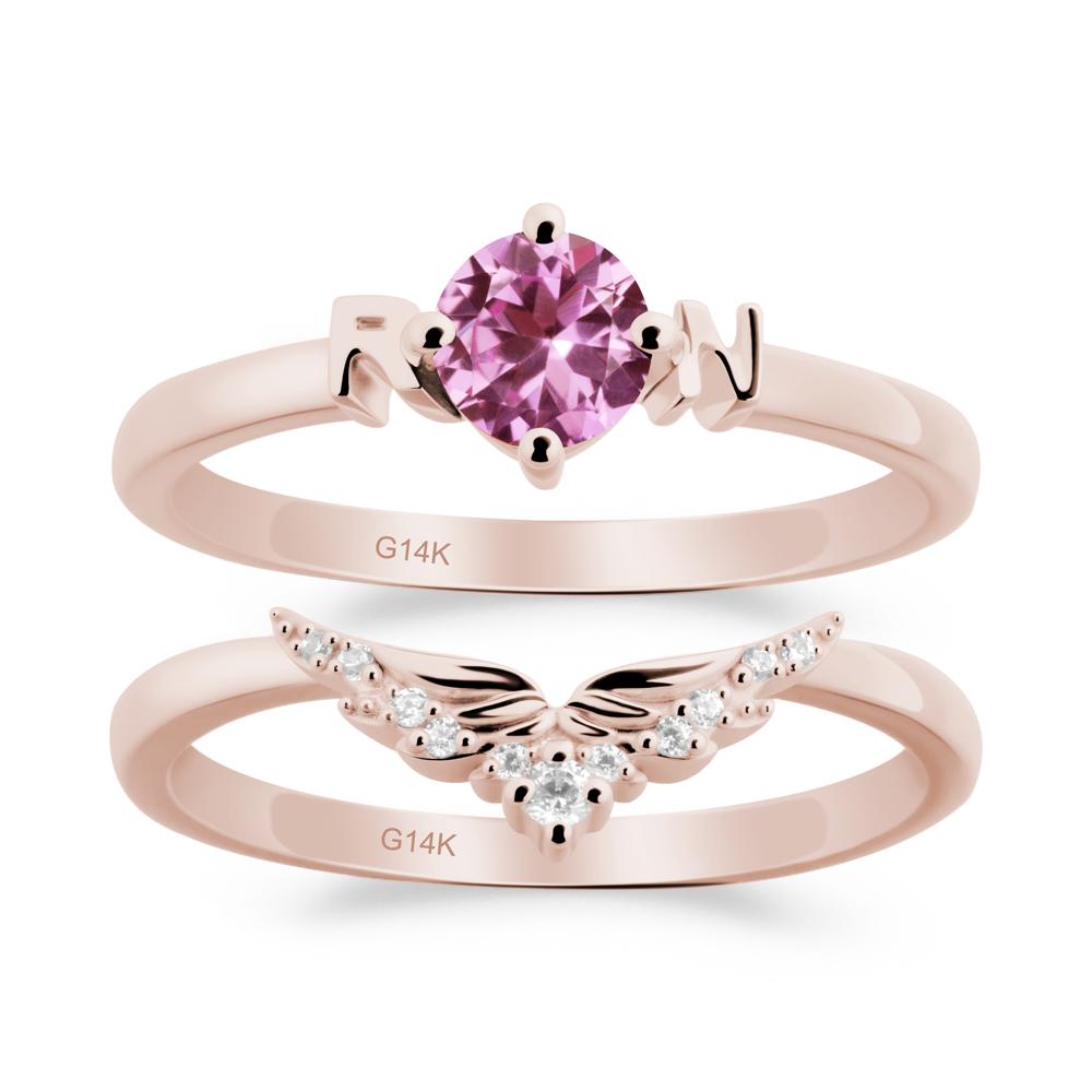 Rn Caduceus-Inspired Pink Sapphire Wedding Ring Set - LUO Jewelry #metal_xxxxx