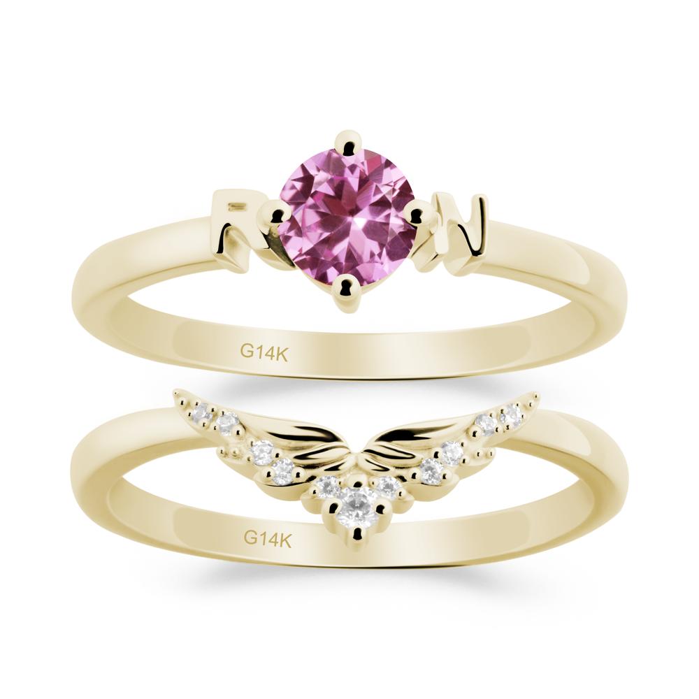 Rn Caduceus-Inspired Pink Sapphire Wedding Ring Set - LUO Jewelry #metal_xxxxx