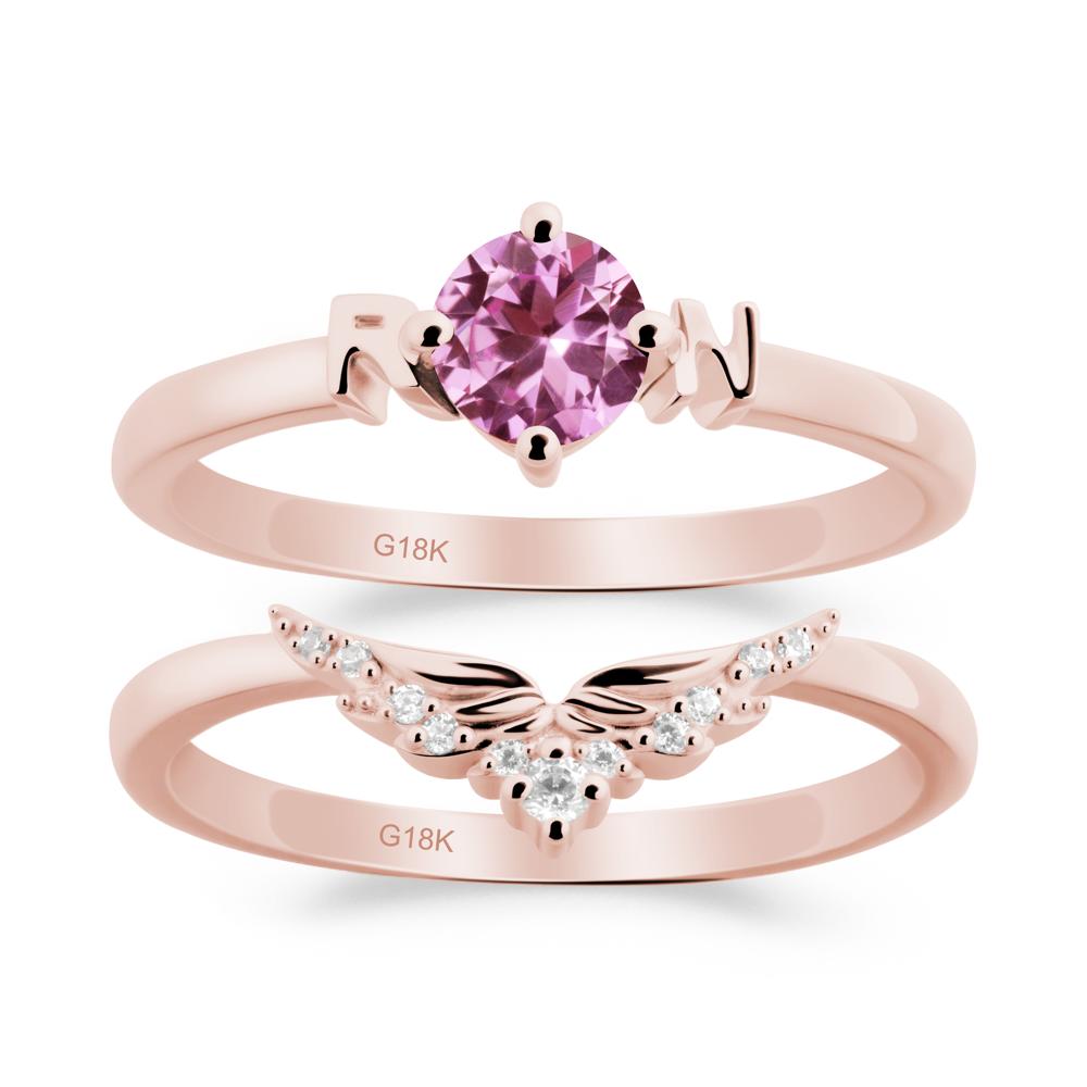 Rn Caduceus-Inspired Pink Sapphire Wedding Ring Set - LUO Jewelry #metal_xxxxx