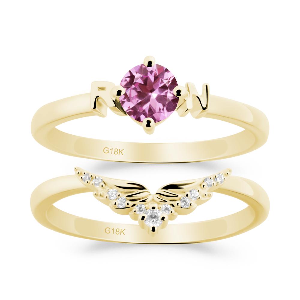 Rn Caduceus-Inspired Pink Sapphire Wedding Ring Set - LUO Jewelry #metal_xxxxx