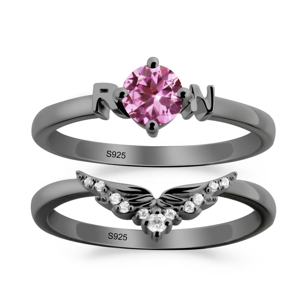Rn Caduceus-Inspired Pink Sapphire Wedding Ring Set - LUO Jewelry #metal_xxxxx
