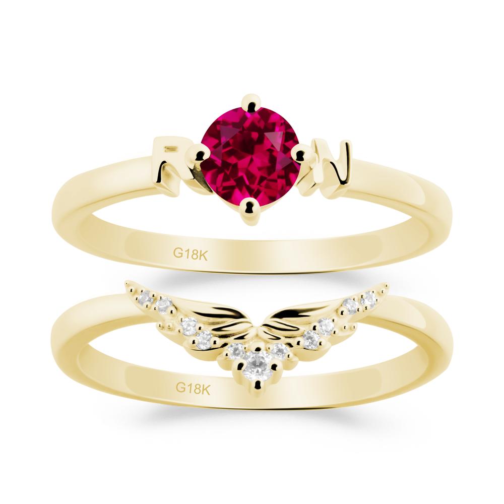 Angel Wings Ruby Wedding Ring Set - LUO Jewelry #metal_xxxxx
