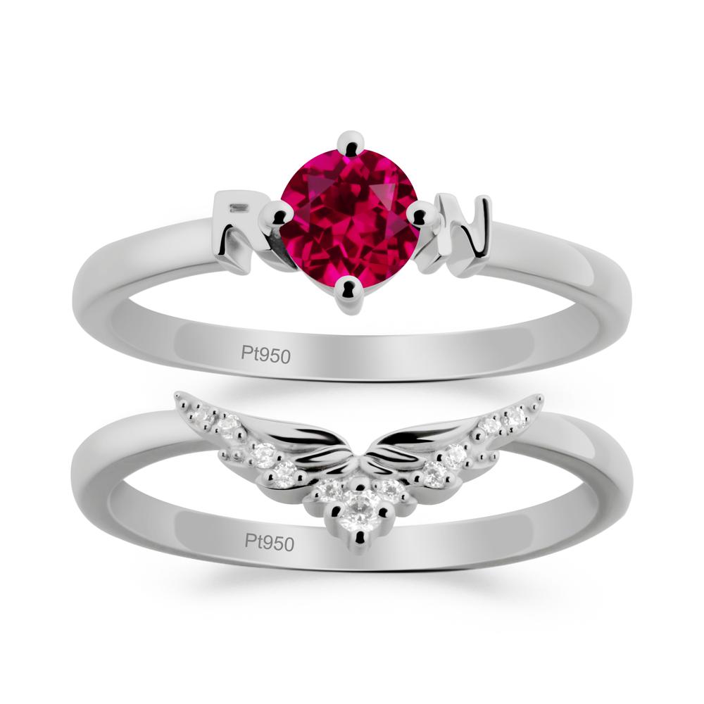 Angel Wings Ruby Wedding Ring Set - LUO Jewelry #metal_xxxxx
