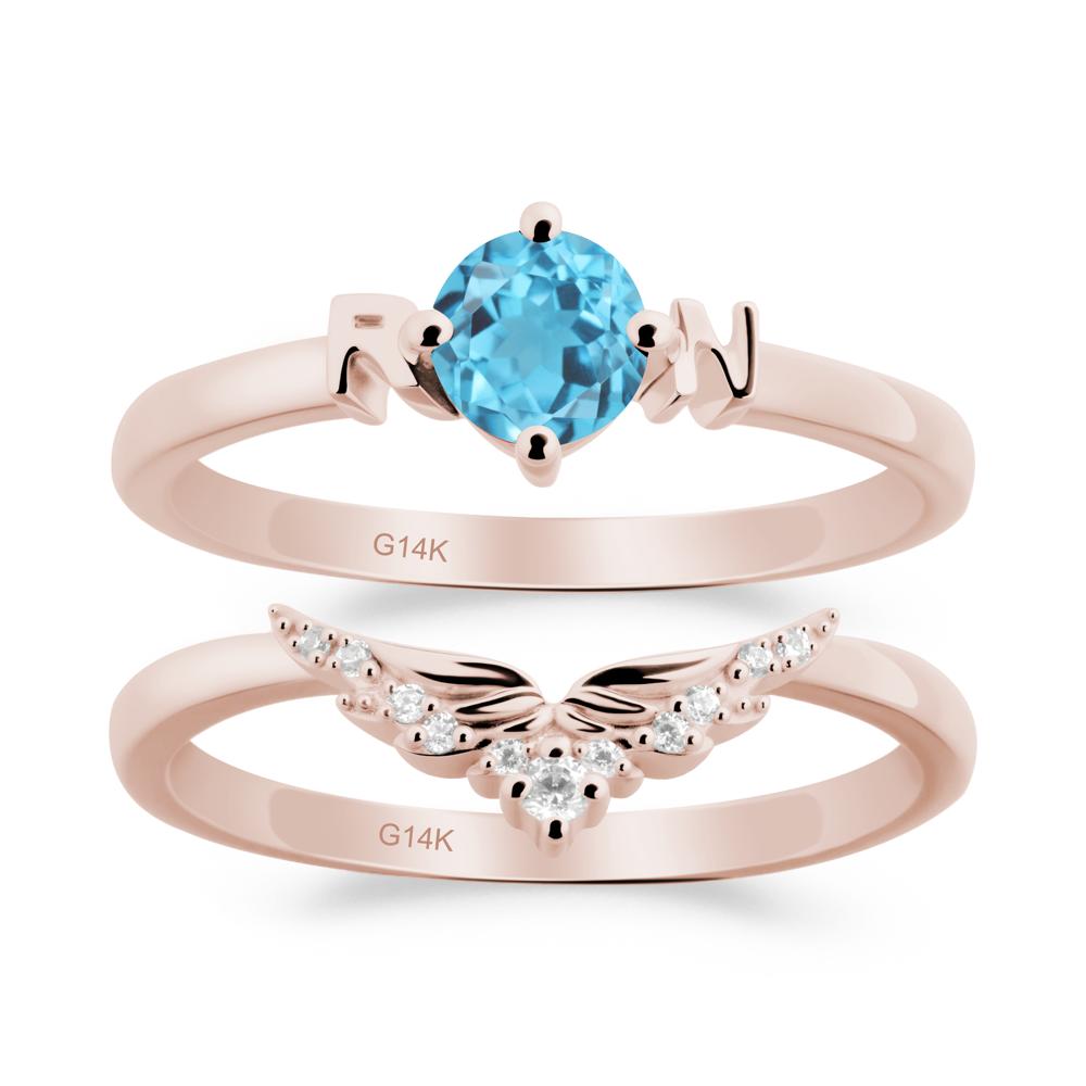 Rn Caduceus-Inspired Swiss Blue Topaz Wedding Ring Set - LUO Jewelry #metal_xxxxx